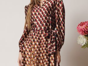 Rochie midi office de zi cu imprimeu bordo