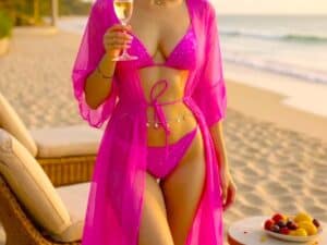 Cardigan scurt de plajă NaLLa cu volane și snur în talie, perfect pentru sezonul estival.