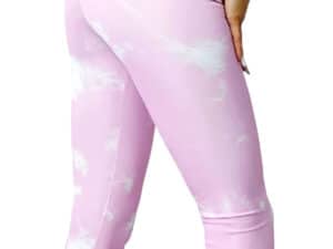 Colanți yoga roz cu efect modelator și push-up, banda lată în talie, perfect pentru fitness și relax.