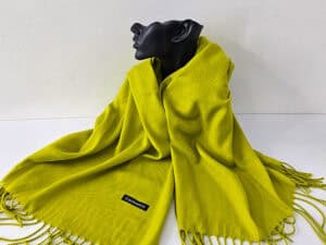 Esarfa tip sal Belladona, din material subtire, cu franjuri si emblema, Olive, 180x65 cm.