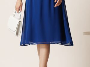 Fusta midi albastra din voal in clos