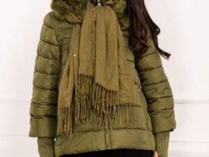 Geaca dama kaki matlasata cu fular detasabil cu blanita