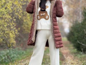 Reducere  Geaca dama lunga maro cu blanita la gluga