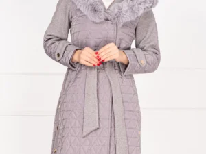 Geaca matlasata gri Kimber cu detalii din stofa si blanita