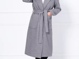 Palton dama gri lung Adelina cu buzunare maxi