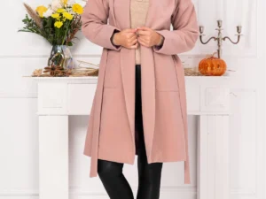 Palton elegant Pretty Girl rose cu gluga si cordon
