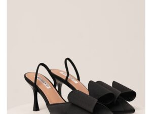 Pantofi negru eleganti din satin cu funda maxi