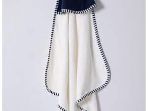 Prosop din bumbac cu gluga - Alb murdar/Bleumarin