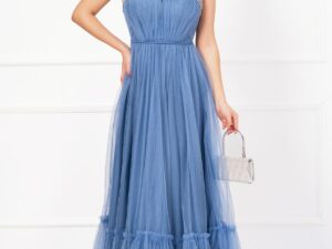 Rochie de seara Christine bleu cu model din strassuri