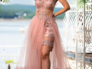 Rochie printesa Amaris roz cu dantela si tulle