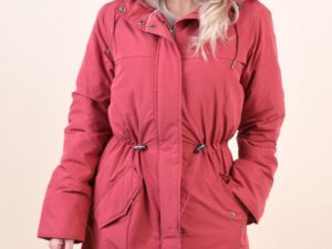 Geaca grena matlasata cu gluga si snur reglabil la talie