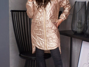 Reducere  Geaca dama bej asimetrica cu gluga detasabila