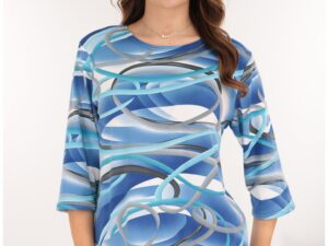 Bluza albastra din bumbac cu print abstract alb-gri
