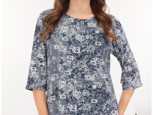 Bluza albastra din bumbac cu print geometric alb