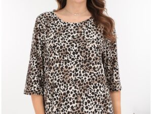 Bluza bej din bumbac cu animal print maro