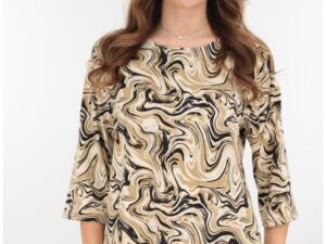 Bluza bej din bumbac cu print abstract negru
