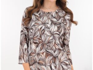 Bluza bej din vascoza cu print abstract gri