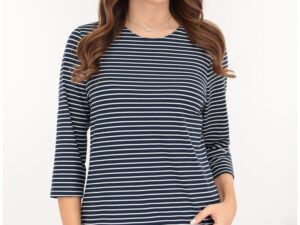 Bluza bleumarin din vascoza cu dungi fine albe