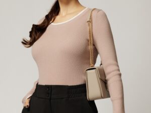 Bluza casual roz din tricot cu dunga alba