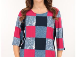 Bluza din bumbac cu patrate albastre si fucsia