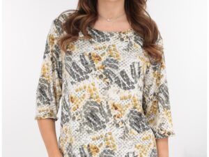 Bluza din bumbac cu print abstract gri-bej