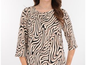 Bluza din bumbac cu print abstract negru-bej