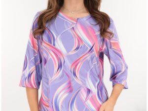 Bluza din bumbac lila cu print abstract corai