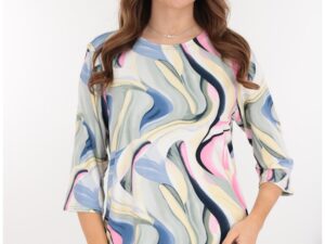 Bluza din bumbac vernil cu print abstract roz-albastru