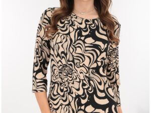 Bluza din vascoza cu desen abstract negru-bej