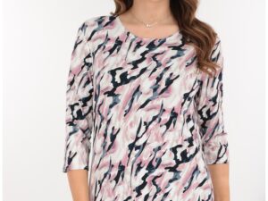 Bluza din vascoza cu imprimeu abstract roz-gri