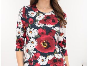 Bluza din vascoza cu imprimeu floral alb-bordo
