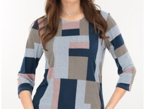 Bluza din vascoza cu imprimeu geometric bleumarin-gri