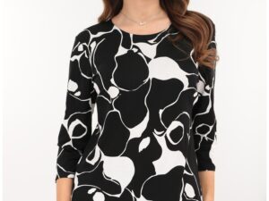 Bluza neagra din vascoza cu desen abstract alb