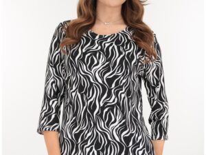 Bluza neagra din vascoza cu imprimeu abstract alb