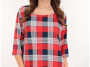 Bluza rosie din bumbac cu print geometric bleumarin-alb