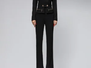 Compleu elegant negru cu pantaloni evazati