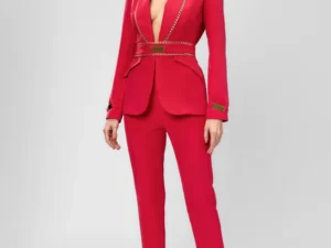 Compleu elegant cu sacou cambrat si pantaloni conici cu talie inalta