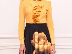 Fusta neagra cu imprimeu floral galben