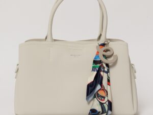 Geanta ivory cu esarfa decorativa multicolora