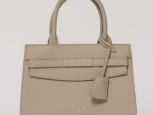 Geanta office gri deschis din piele ecologica cu aplicatie metalica