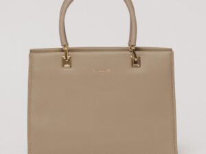 Geanta taupe office patrata din piele ecologica cu maner dublu