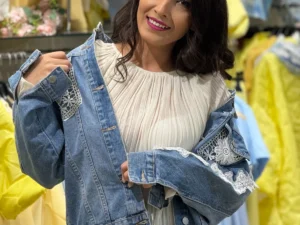 Reducere  Jacheta dama albastra din denim cu dantela