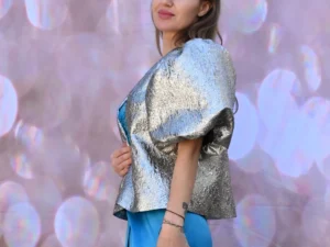 Jacheta scurta din brocard argintiu