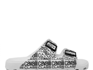 Șlapi bărbați Cavalli Class albi din cauciuc cu logo imprimat 3497BST24132A