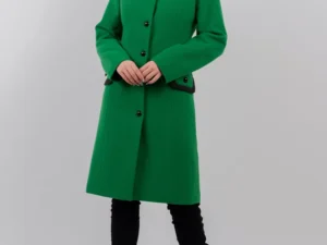 Palton verde cu croi drept din stofa tesuta cu broderie manuala