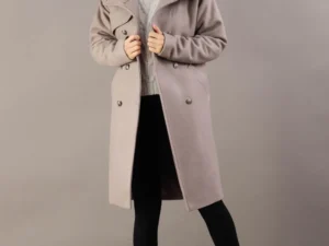 Palton dama gri pudrat captusit cu guler si rever ascutit