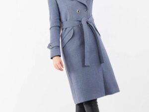 Palton albastru cu guler si rever ascutit