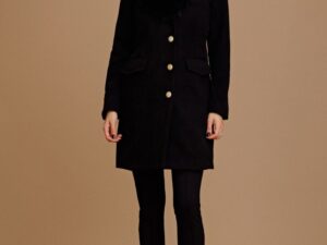 Palton scurt matlasat negru cu guler detasabil