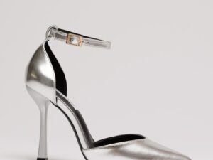 Pantofi eleganti argintii din piele ecologica cu bareta