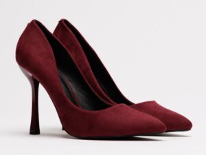 Pantofi eleganti visinii din piele intoarsa ecologica